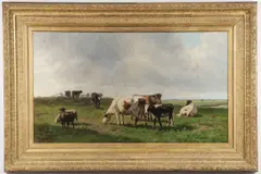 Cattle and Sheep Grazing in a Sunlit Pasture by Hendrik Savrij, Oil on canvas, sold Dec 2025