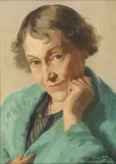Alphaeus Philemon Cole, Portrait of a Woman in Green, Oil on canvas in carved giltwood frame