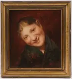 Laszlo Dienes, Portrait of a Smiling Girl Tilting Her Head, Oil on artist board