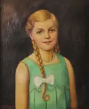 Gerd Krüsmann, Portrait of a Girl with Braids in a Green Dress, Oil on canvas