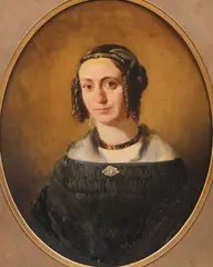 Dutch School, Portrait of a Lady with Ringlet Curls in a Black Dress, Oil on canvas laid down on board