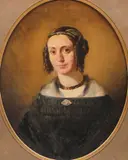 Dutch School, Portrait of a Lady with Ringlet Curls in a Black Dress, Oil on canvas laid down on board