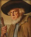 Hans Kohl, Portrait of a Bearded Traveler with a Hat and Walking Stick, Oil on canvas