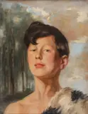 K. Schwartz, Portrait of a Young Man with a Fur Pelt, Oil on canvas