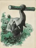 Louis Fancher, Illustration of Working Elephant, Oil on canvas