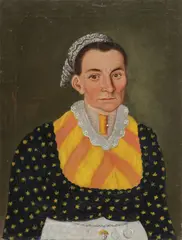 Continental School, Portrait of Woman with Lace and Striped Yellow & Orange Bib, Oil on canvas