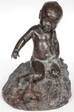 Edward Berge, Boy with Duck - a figural fountain, Bronze with brown and Verdigris patina, the underside plumbed