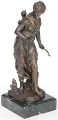 Eutrope Bouret, Diana the Huntress, Bronze with partial gilt and brown patina on marble base
