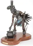 Guy Dull Knife, Jr., Kettle Dancer, Bronze with polychrome patina on rotating walnut base