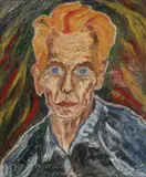 German Expressionist School, An Expressionist Portrait of a Man in Blue, Oil on Masonite