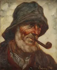 Otto Strassmann, Fisherman with Pipe, Oil on canvas