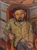 Henri Duringer, Portrait of a Seated Man in Uniform with a Pipe, Oil on Masonite