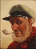 Man Smoking Pipe by Friedrich Heinrich Brühne, Oil on Masonite, offered Dec 2025