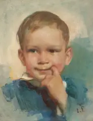 Ernst Liebenauer, Portrait of a Young Boy with his Finger in his Mouth, Oil on Masonite