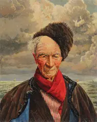 J. Hyck, Portrait of an Old Fisherman, Oil on artist board