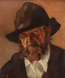 Ludwig Angerer, Man with Hat, Oil on board