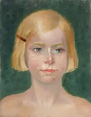 German School, Portrait of Girl with Barrette, Oil on artist board