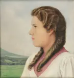 Sepp Fischer, Profile Portrait of a Young Girl in Countryside, Oil on canvas