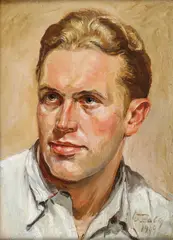 W. Habig, Portrait of Man in a White Shirt, Oil on canvas board