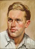 W. Habig, Portrait of Man in a White Shirt, Oil on canvas board