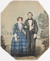 German School, Portrait of a Husband and Wife in Formal Dress, Watercolor on octagonal paper