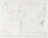 Pablo Picasso, Marie-Thérèse agenouillée contemplant un groupe sculpté (Marie-Thérèse Kneeling, Studying a Sculpted Group), plate 66 from La Suite Vollard, Etching, on Montval laid paper with Vollard watermark, with full margins