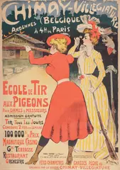Jules-Alexandre Grün, CHIMAY-VILLEGIATURE, ECOLE DE TIR AUX PIGEONS, Stone lithograph in colors, printed by Chaix, Paris, 1900