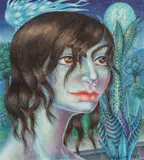 Anton Krejcar, Woman in a Fantasy Landscape (Blue Night), Colored pencil and gum arabic on paper