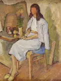 Russian School, Seated Woman with Still life, Oil on board