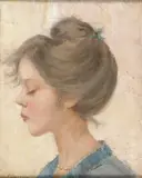 Italian School, Profile Portrait of a Young Woman with Eyes Closed and Upswept Hair, Oil on wood panel