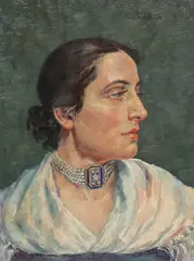 Paul Bischofberger, Portrait of a Woman with Necklace, Oil on wood panel