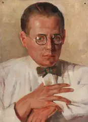 Kiril Tsonev, Portrait of a Man with Glasses and Bowtie, Oil on artist board