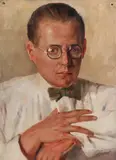 Kiril Tsonev, Portrait of a Man with Glasses and Bowtie, Oil on artist board