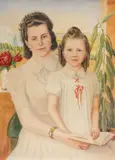 Karl Alexander Schmidt, Portrait of a Mother and Child, Watercolor on board