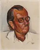 Herbert Querfeld, Portrait of a Man with a Glasses, Oil on Masonite