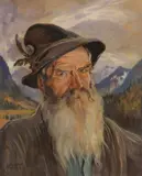 Albert Kneissler, Portrait of a Tyrolean in Alpine Landscape, Oil on artist board