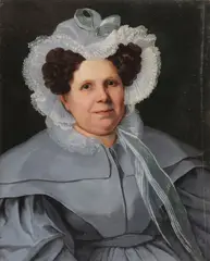 Continental School, Portrait of a Woman in a Lace Bonnet and Grey Dress, Oil on canvas