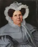 Continental School, Portrait of a Woman in a Lace Bonnet and Grey Dress, Oil on canvas