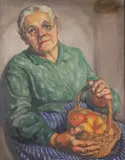 Agnes Lindemann, Portrait of a Seated Woman with a Basket of Apples, Oil on canvas