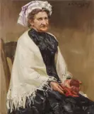 American School, Portrait of a Seated Woman with White Shawl, Oil on canvas
