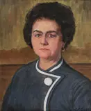 J.P. Gross, Portrait of a Woman in Blue Jacket with White Piping, Oil on canvas