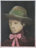 James R. Ochs, Woman with Pink Bow, Intaglio color etching