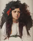 Léonie Humbert-Vignol, Portrait of a Girl with a Red Ribbon, Oil on canvas