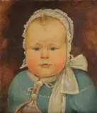 Hans John, Portrait of a Baby with White Bonnet, Oil on wood panel