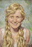 Karl Schulz, Portrait of a Blonde-Haired Girl with Long Loose Braids, Oil on wood panel