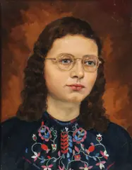 Portrait of Girl with Glasses by German School, Oil on canvas board, sold Dec 2025