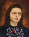 German School, Portrait of Girl with Glasses, Oil on canvas board