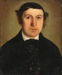 German School, Portrait of a Man in a Floral Vest, Oil on canvas laid down