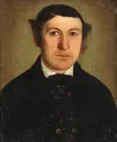 German School, Portrait of a Man in a Floral Vest, Oil on canvas laid down