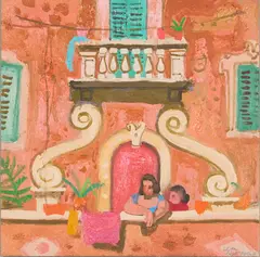 Leon Morrocco, CONVERSATION, ROME, oil on board